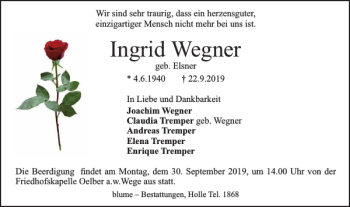 Traueranzeige von Ingrid Wegner von Salzgitter Zeitung
