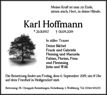 Traueranzeige von Karl Hoffmann von Wolfsburger Nachrichten