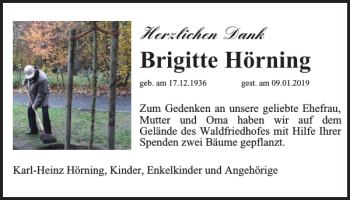 Traueranzeige von Brigitte Hörning von Wolfsburger Nachrichten