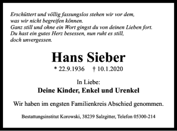 Traueranzeige von Hans Sieber von Peiner Nachrichten