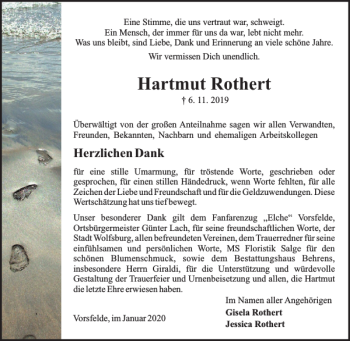 Traueranzeige von Hartmut Rothert Hartmut Rothert von Wolfsburger Nachrichten