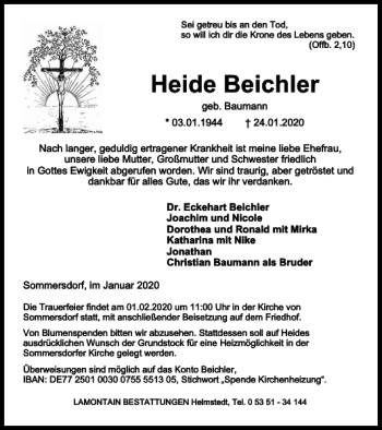 Traueranzeige von Heide Beichler von Helmstedter Nachrichten
