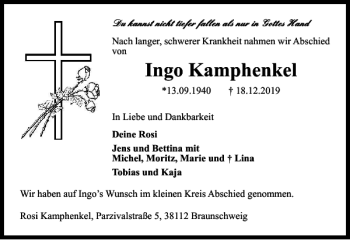 Traueranzeige von Ingo Kamphenkel von Braunschweiger Zeitung