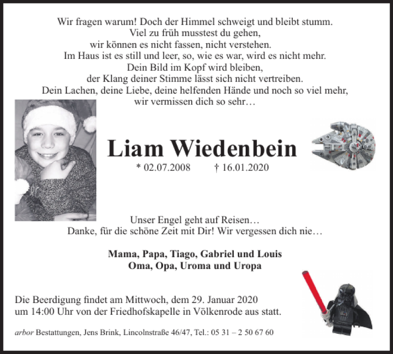  Traueranzeige für Liam Wiedenbein vom 24.01.2020 aus Braunschweiger Zeitung