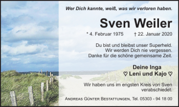 Traueranzeige von Sven Weiler von Braunschweiger Zeitung