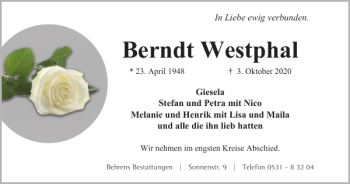 Traueranzeige von Berndt Westphal von Braunschweiger Zeitung