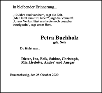 Traueranzeige von Petra Buchholz von Braunschweiger Zeitung