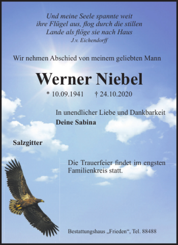 Traueranzeige von Werner Niebel von Salzgitter Zeitung
