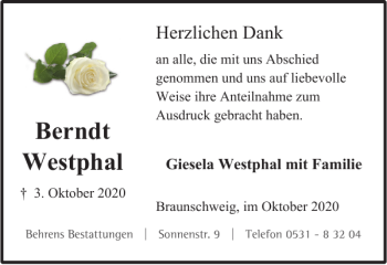 Traueranzeige von Berndt Westphal von Braunschweiger Zeitung