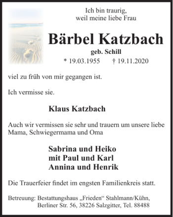 Traueranzeige von Bärbel Katzbach von Salzgitter Zeitung