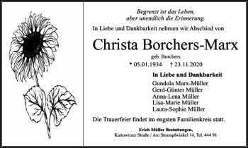 Traueranzeige von Christa Borchers-Marx von Salzgitter Zeitung