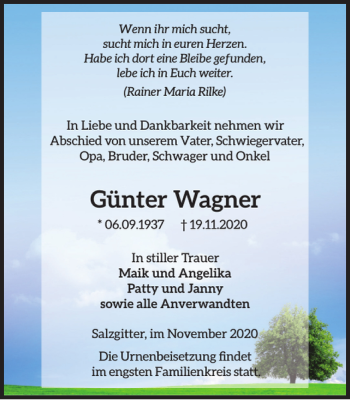Traueranzeige von Günter Wagner von Salzgitter Zeitung