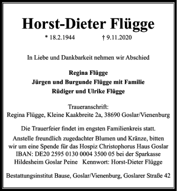 Traueranzeige von Horst-Dieter Flügge von Salzgitter Zeitung