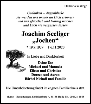 Traueranzeige von Joachim Seeliger Jochen von Salzgitter Zeitung