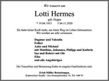 Traueranzeige von Lotti Hermes von Salzgitter Zeitung