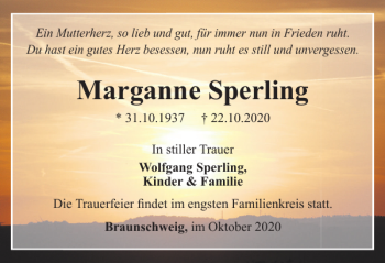 Traueranzeige von Marganne Sperling von Braunschweiger Zeitung