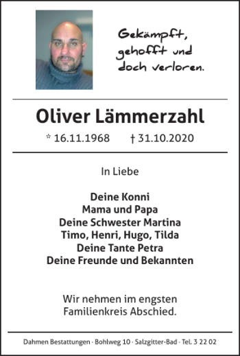 Traueranzeige von Oliver Lämmerzahl von Salzgitter Zeitung
