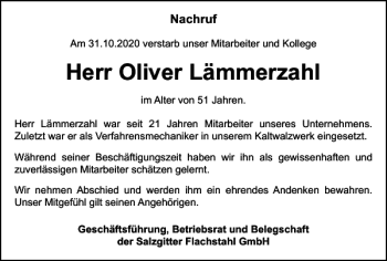 Traueranzeige von Oliver Lämmerzahl von Salzgitter Zeitung