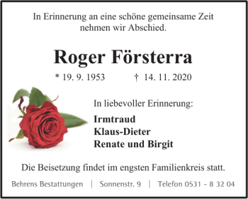 Traueranzeige von Roger Försterra von Braunschweiger Zeitung