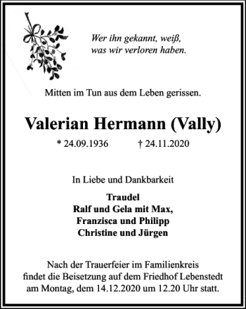 Traueranzeige von Valerian Hermann Vally von Salzgitter Zeitung