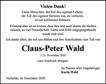 Traueranzeige von Claus-Peter Wald von Braunschweiger Zeitung