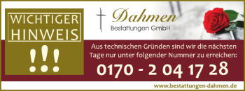 Traueranzeige von Dahmen Bestattungen von Salzgitter Zeitung