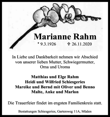 Traueranzeige von Marianne Rahm von Braunschweiger Zeitung