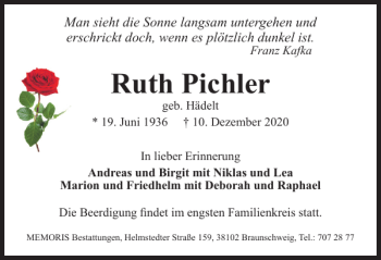 Traueranzeige von Ruth Pichler von Braunschweiger Zeitung