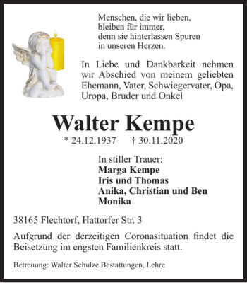 Traueranzeige von Walter Kempe von Helmstedter Nachrichten