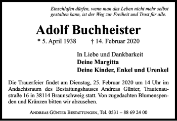 Traueranzeige von Adolf Buchheister von Braunschweiger Zeitung
