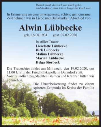 Traueranzeige von Alwin Lübbecke von Helmstedter Nachrichten