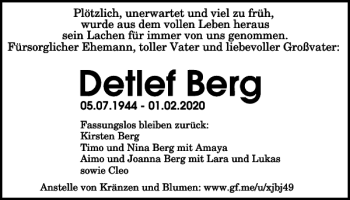 Traueranzeige von Detlef Berg von Braunschweiger Zeitung