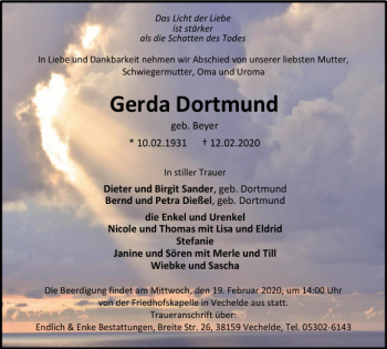 Traueranzeige von Gerda Dortmund von Braunschweiger Zeitung