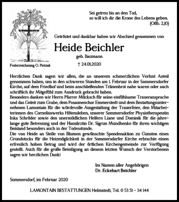 Traueranzeige von Heide Beichler von Helmstedter Nachrichten