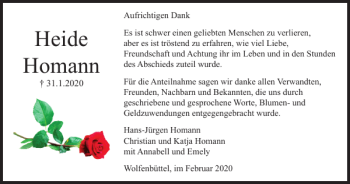 Traueranzeige von Heide Homann von Braunschweiger Zeitung