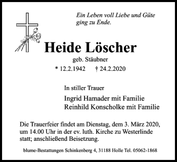 Traueranzeige von Heide Löscher von Salzgitter Zeitung
