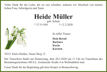 Traueranzeige von Heide Müller von Wolfenbütteler Zeitung