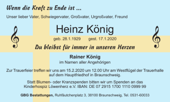 Traueranzeige von Heinz König von Braunschweiger Zeitung