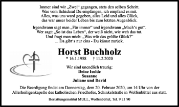 Traueranzeige von Horst Buchholz von Wolfenbütteler Zeitung