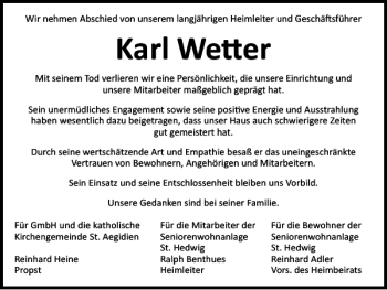 Traueranzeige von Karl Wetter von Braunschweiger Zeitung