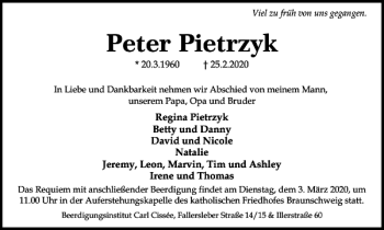 Traueranzeige von Peter Pietrzyk von Braunschweiger Zeitung