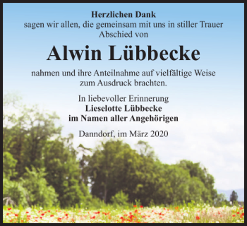 Traueranzeige von Alwin Lübbecke von Helmstedter Nachrichten