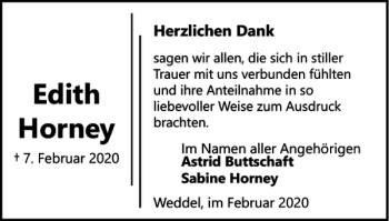 Traueranzeige von Edith Horney von Braunschweiger Zeitung