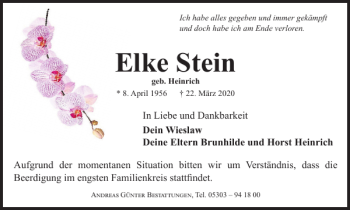 Traueranzeige von Elke Stein von Braunschweiger Zeitung