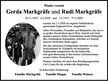 Traueranzeige von Gerda und Rudi Markgräfe von Braunschweiger Zeitung
