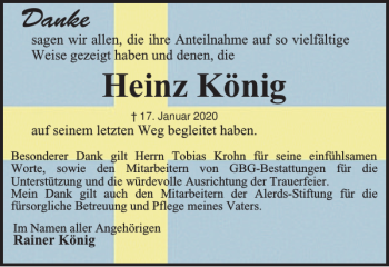 Traueranzeige von Heinz König von Braunschweiger Zeitung