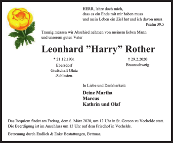 Traueranzeige von Leonhard Rother von Braunschweiger Zeitung