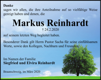 Traueranzeige von Markus Reinhardt von Braunschweiger Zeitung