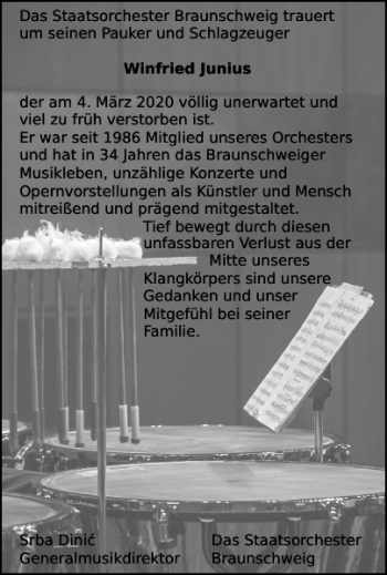 Traueranzeige von Winfried Junius von Braunschweiger Zeitung