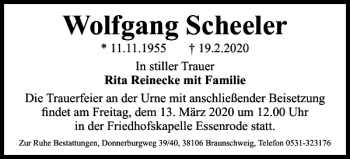 Traueranzeige von Wolfgang Scheeler von Braunschweiger Zeitung